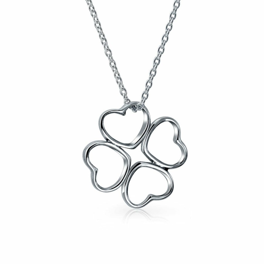 Shop Women Bling Jewelry Engravable Necklaces | Good Luck Flower Hearts Clover Stud Earrings Pendant Necklace Sterling