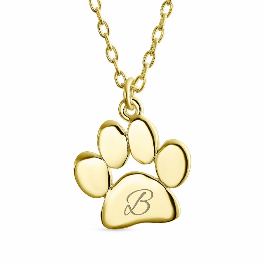 Shop Women Bling Jewelry | Script Initial Dog Cat Paw Print Pendant Necklace Rose Ilver