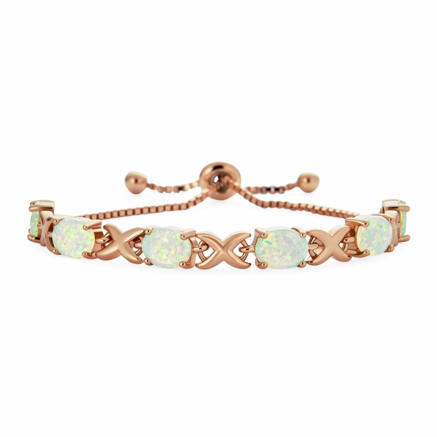 Shop Women Bling Jewelry Delicate Bracelets | Dainty Milgrain Edge Opal Tennis Bolo Bracelet Gold Plated