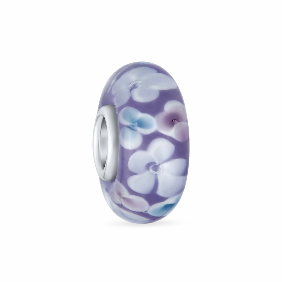 Shop Women Bling Jewelry Glass Crystal Beads | Blue Floral Flowers Murano Glass Bead Charm Sterling Silver