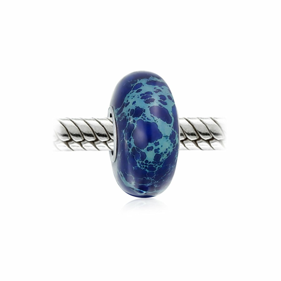 Shop Women Bling Jewelry Glass Crystal Beads | Natural Blue Jasper Gemstone Round Spacer Bead Charm Sterling Silver