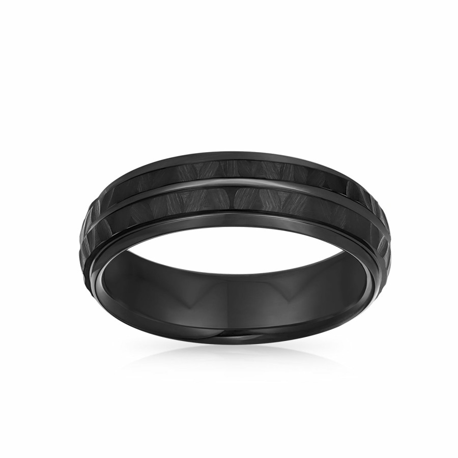 Shop Women Bling Jewelry Wedding Bands | Grooved Solid Hammered Wedding Band Titanium Rings For Men 6Mm Black