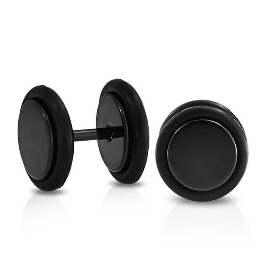 Shop Women Bling Jewelry Ear Piercing | Bar Bell Round Illusion Faux Ear Plug Earrings Stainless Steel Black