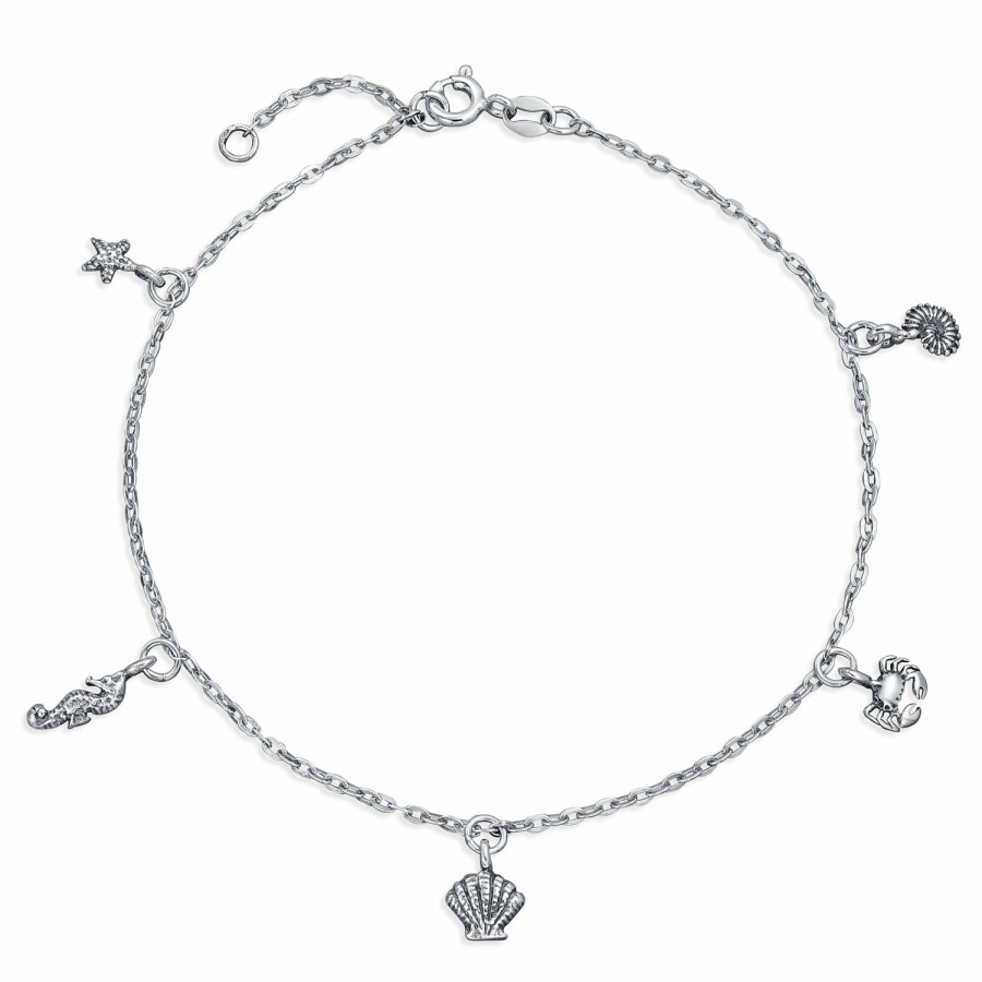 Shop Women Bling Jewelry Delicate Bracelets | Charm Dangle Starfish Crab Seahorse Concho Sea Anklet Sterling Silver