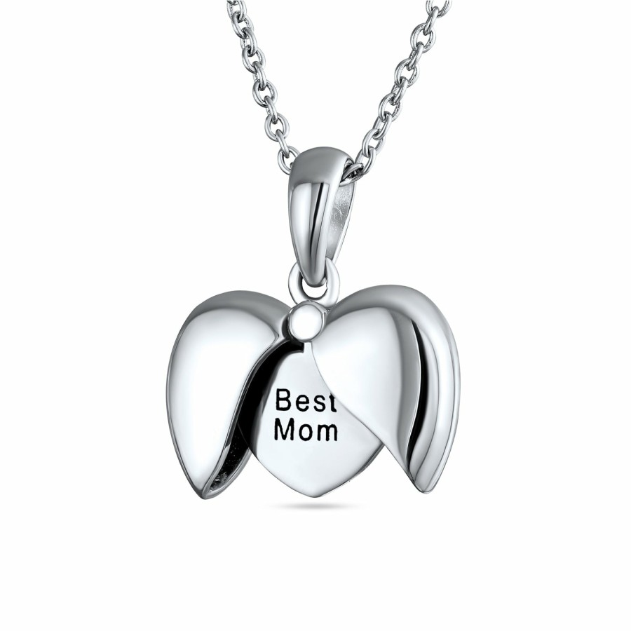 Shop Women Bling Jewelry | Words Mom I Love You, Best Friend, Mom Angel Wing Heart Locket Pendant