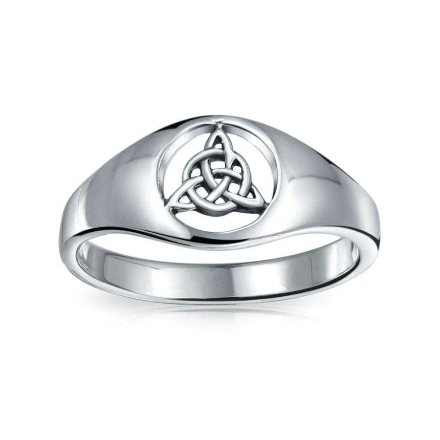 Shop Women Bling Jewelry Engravable Rings | Celtic Trinity Knot Triquetra Ring Signet Ring .925 Sterling Silver