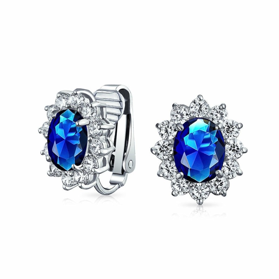 Shop Women Bling Jewelry Clip On Earrings | Oval Halo Crown Cz Stud Statement Prom Clip On Earring Silver Plated