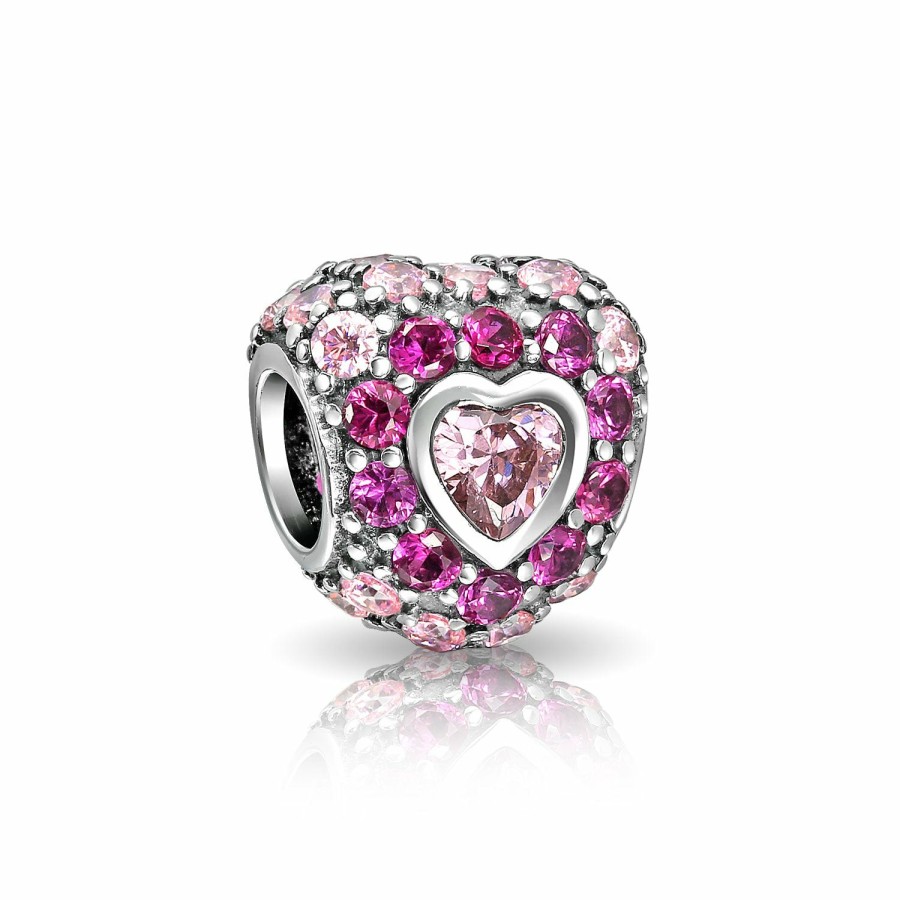 Shop Women Bling Jewelry Mothers Day Charm Beads | Word Love Valentine Pave Crystal Flower Power Heart Shape Charm Bead