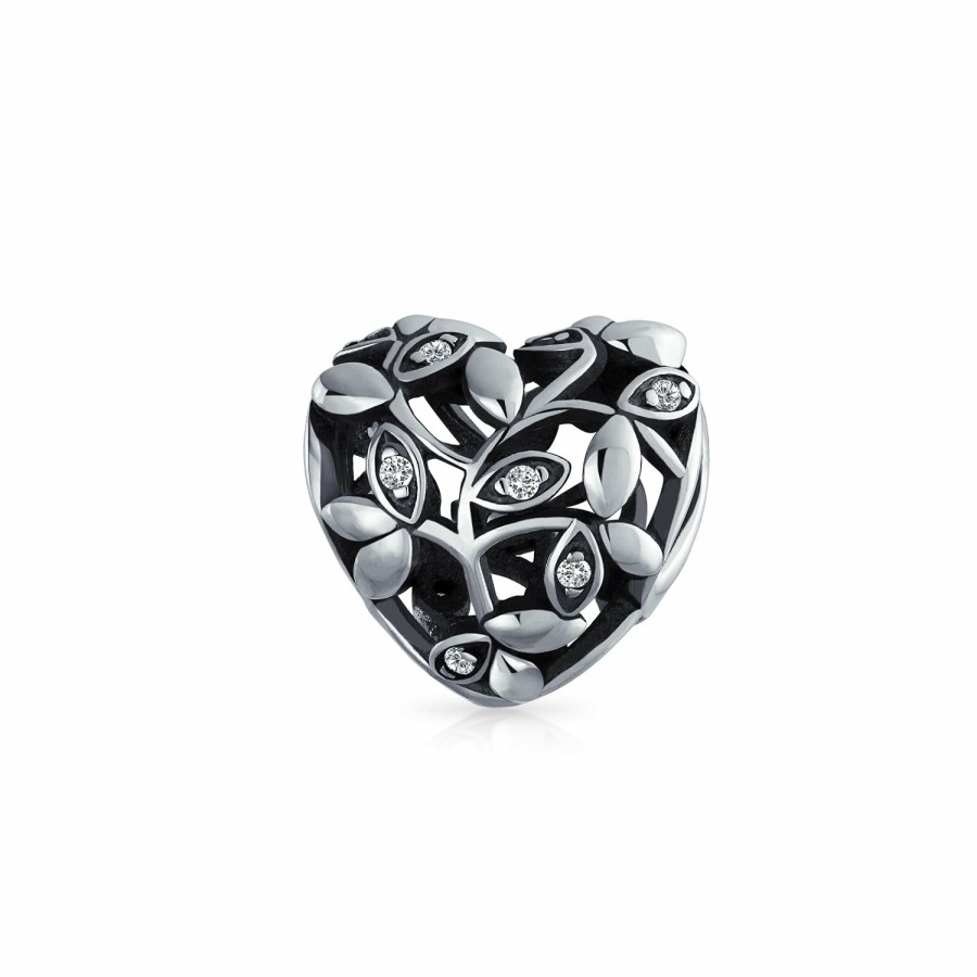 Shop Women Bling Jewelry Mothers Day Charm Beads | Word Love Valentine Pave Crystal Flower Power Heart Shape Charm Bead