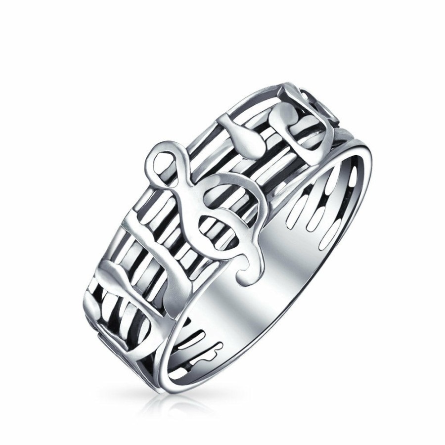 Shop Women Bling Jewelry Engravable Rings | Music Bar Measure Treble Clef Note Band Ring .925 Sterling