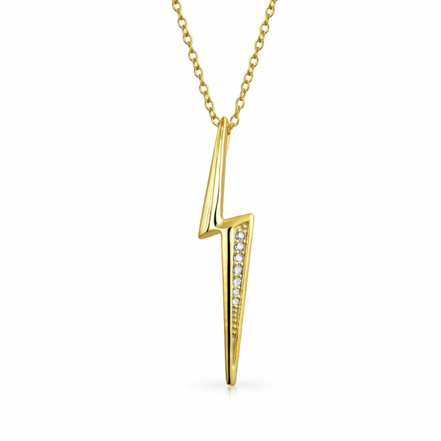 Shop Women Bling Jewelry Delicate Pendant Necklaces | Delicate Zig Zag Cz Lightning Bolt Pendant Necklace Plated .925