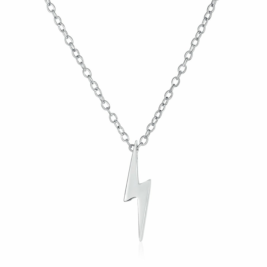 Shop Women Bling Jewelry Delicate Pendant Necklaces | Delicate Zig Zag Cz Lightning Bolt Pendant Necklace Plated .925