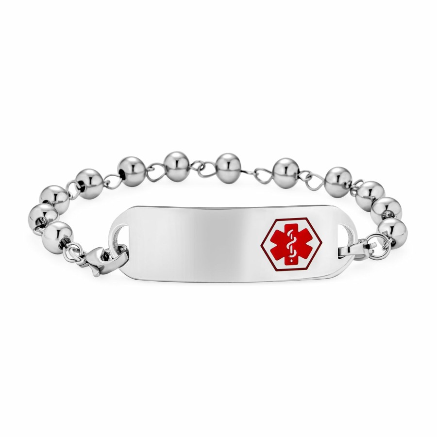 Shop Women Bling Jewelry Engravable Bracelets | Personalized Identification Medical Alert Id Bead Bracelet Stainless