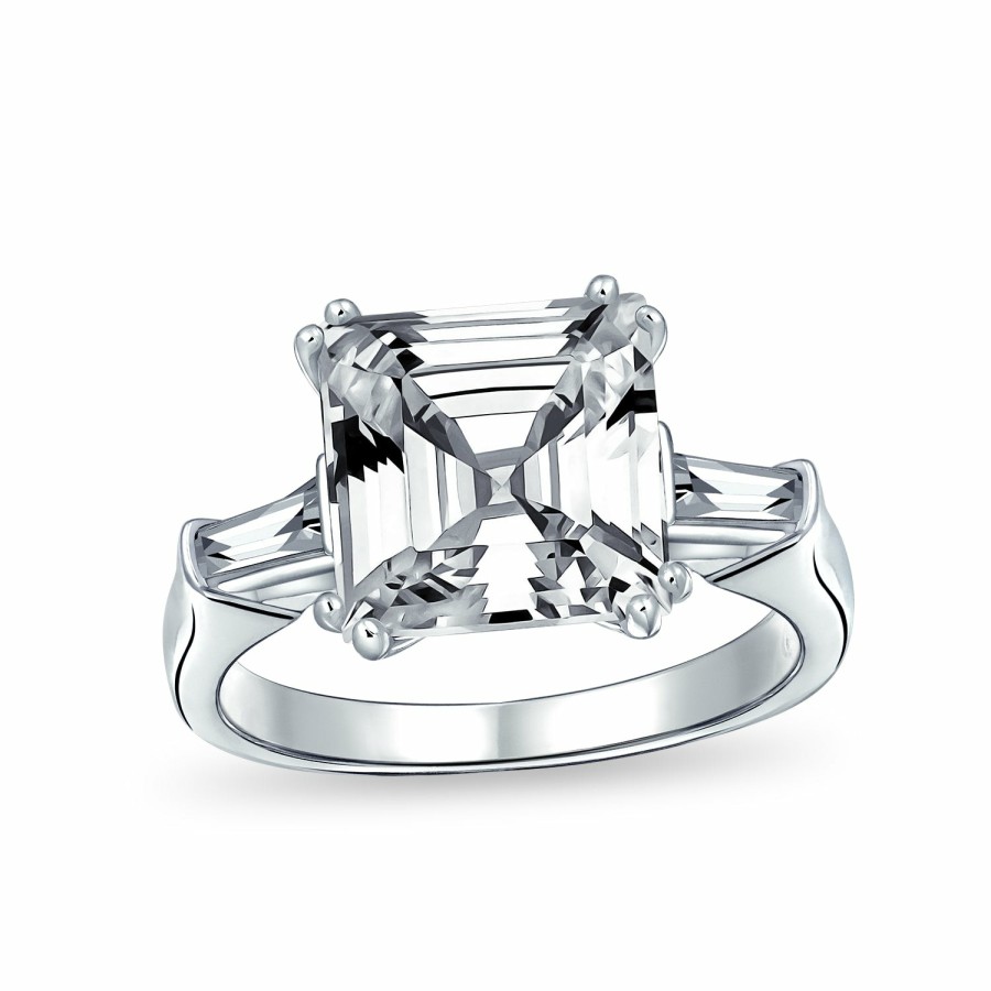 Shop Women Bling Jewelry Engagement Rings | 5Ct Asscher Cut Cz Baguette Solitaire Engagement Ring Sterling Silver