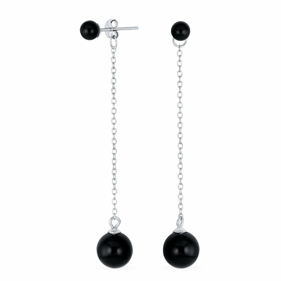 Shop Women Bling Jewelry Dangle Drop Earrings | Onyx Green Jade Double Ball Chain Earrings Sterling Silver 8Mm