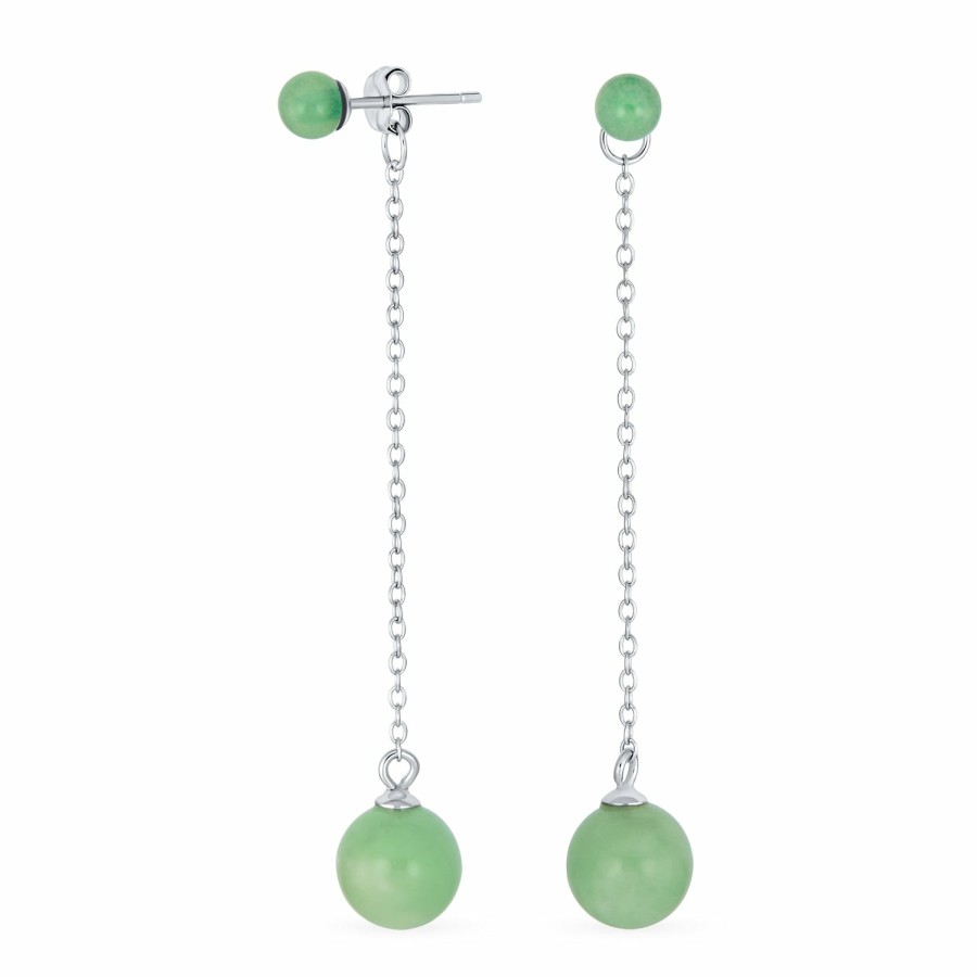 Shop Women Bling Jewelry Dangle Drop Earrings | Onyx Green Jade Double Ball Chain Earrings Sterling Silver 8Mm