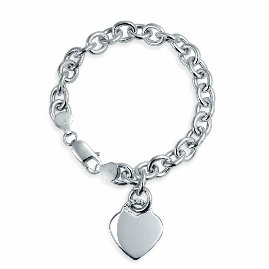 Shop Women Bling Jewelry Pendant Necklaces | Solid Heart Shape Charm Tag Bracelet Necklace .925 Sterling