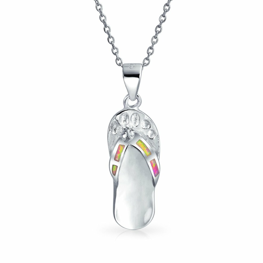 Shop Women Bling Jewelry Pendant Necklaces | Flip Flop Sandal Pendant Created Opal Sterling Silver Necklace