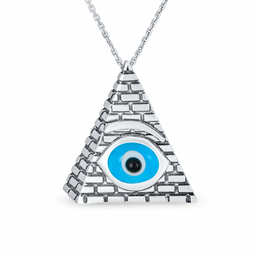 Shop Women Bling Jewelry Delicate Pendant Necklaces | Ancient Egyptian Ra Udjat Mansonic Pyramid Evil Eye Pendant Necklace