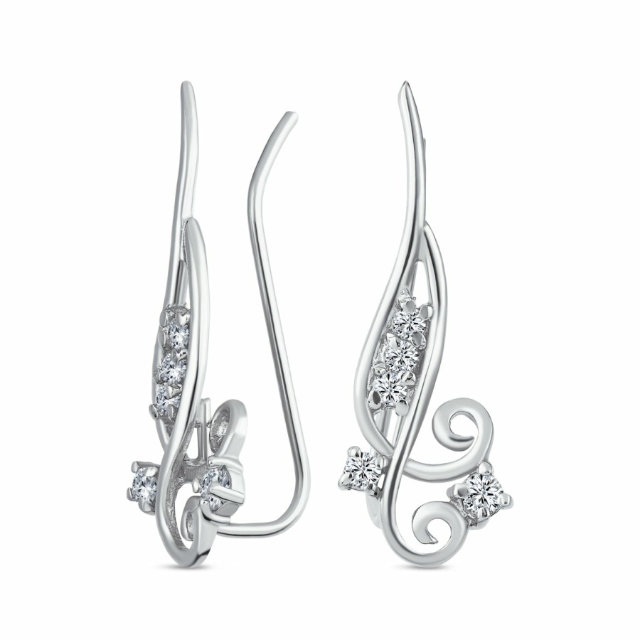 Shop Women Bling Jewelry Ear Cuffs, Cartilage Earrings | Cz Swirl Wire Ear Pin Climbers Crawlers Earrings Round Sterling