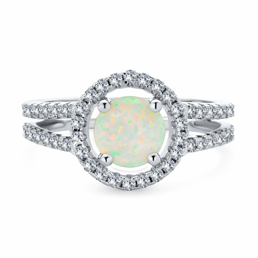 Shop Women Bling Jewelry Engagement Rings | Halo 3Ct Circle Solitaire White Opal Engagement Ring Sterling Silver