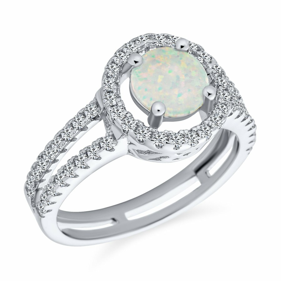 Shop Women Bling Jewelry Engagement Rings | Halo 3Ct Circle Solitaire White Opal Engagement Ring Sterling Silver