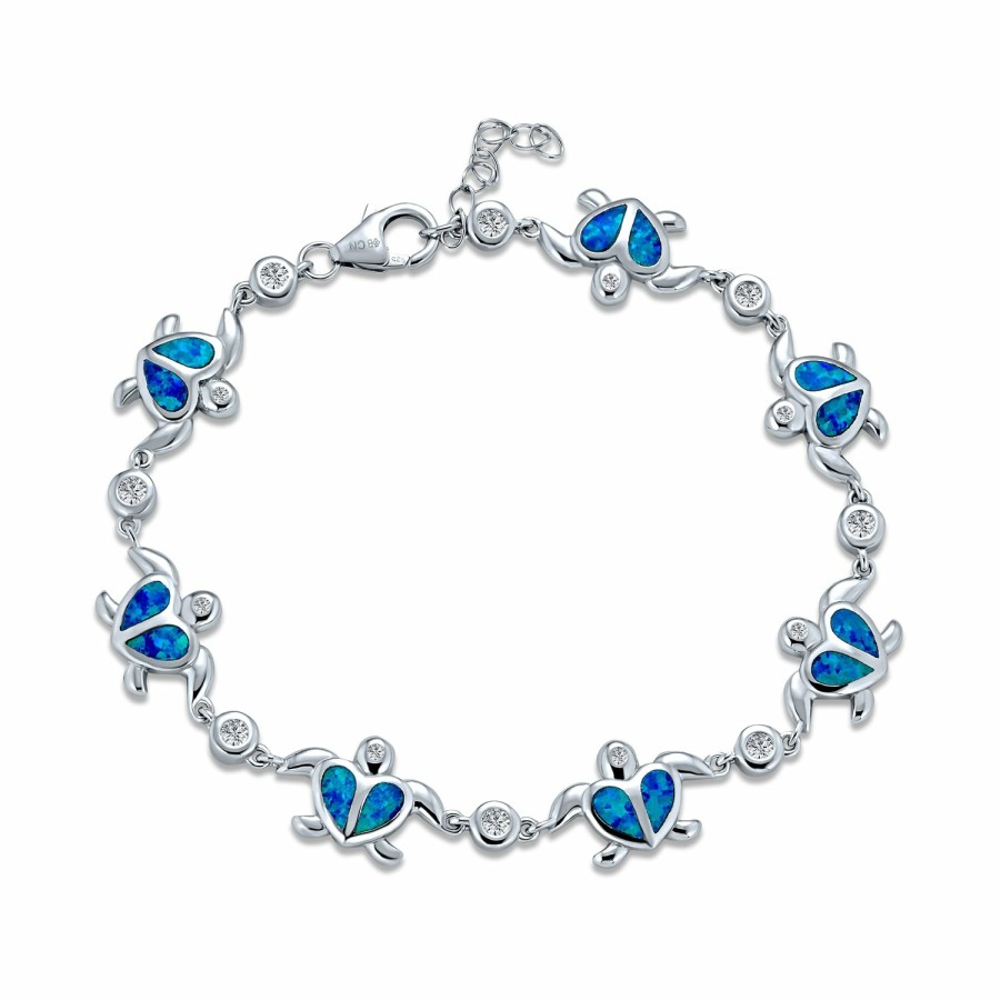 Shop Women Bling Jewelry Unique Bracelets | Heart Turtle Or Created Opal Charm Bracelet Sterling Silver