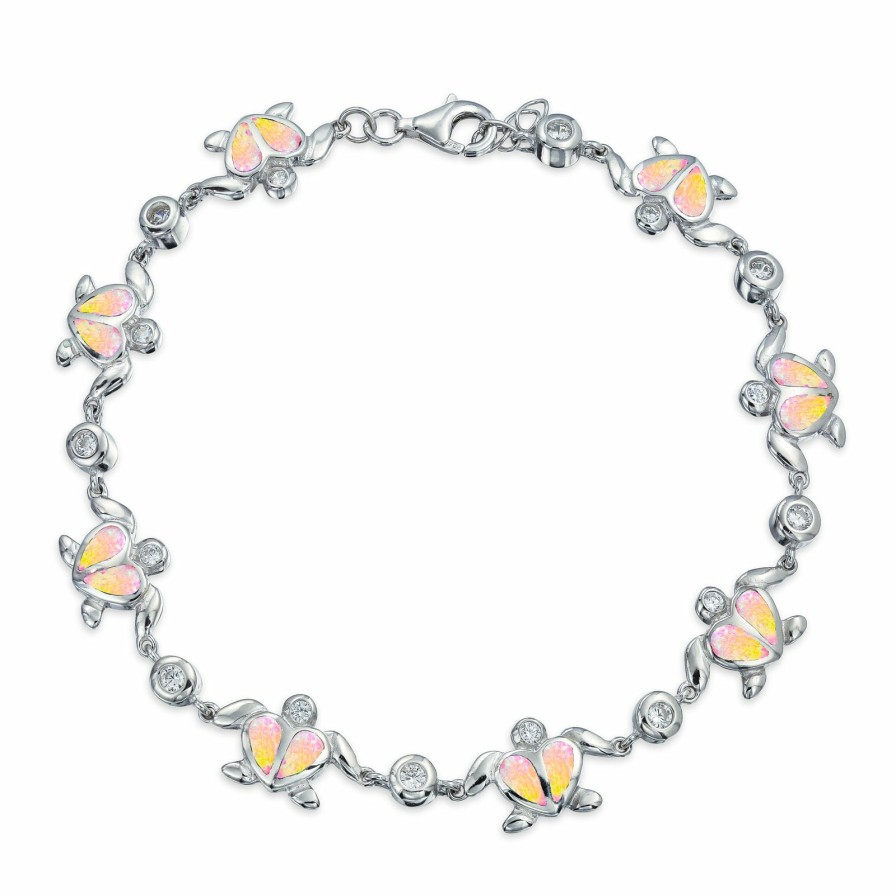 Shop Women Bling Jewelry Unique Bracelets | Heart Turtle Or Created Opal Charm Bracelet Sterling Silver