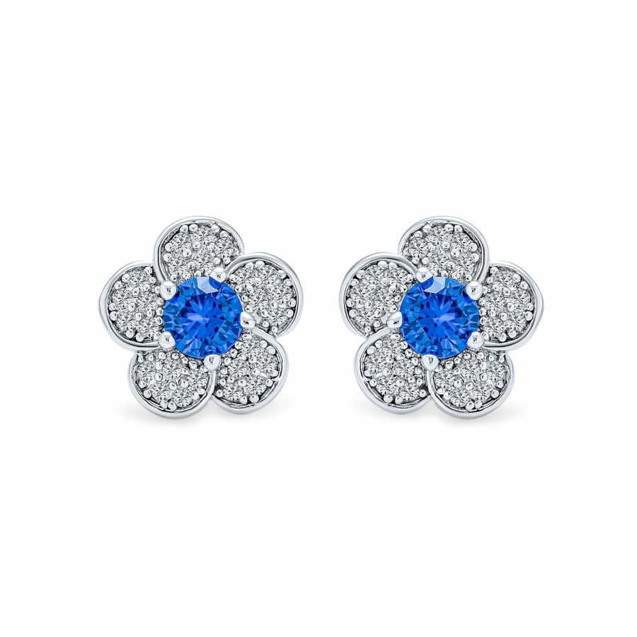 Shop Women Bling Jewelry Stud Earrings | Flower Petals Pave Cz Stud Earrings Imitation Sapphire Silver Plated