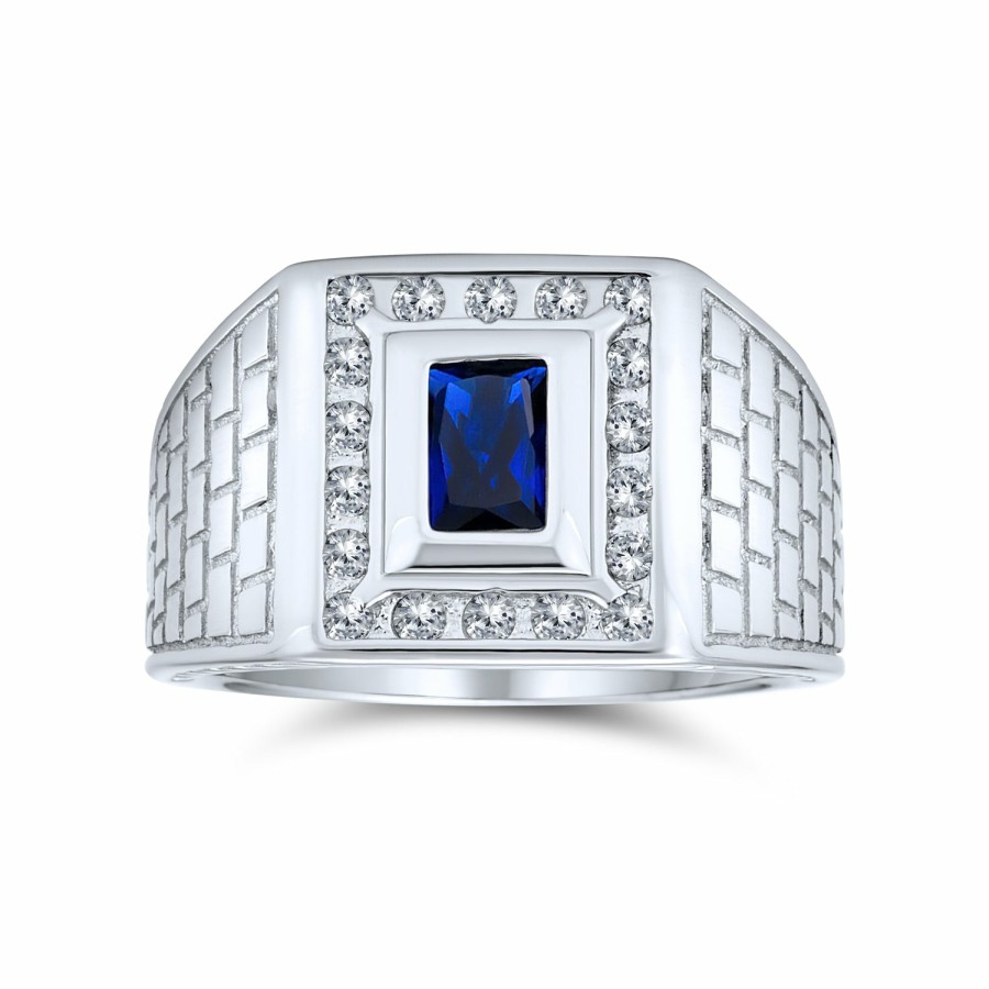 Shop Men Bling Jewelry Mens Rings | 2Ct Emerald Cut Cz Halo Mens Engagement Ring Imitation Onyx