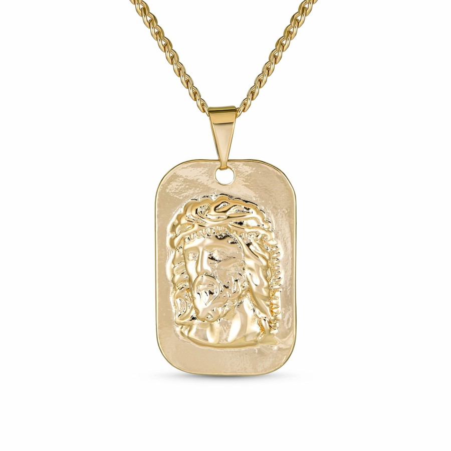 Shop Men Bling Jewelry Mens Pendants & Dog Tags | Religious Metal Dog Tag Cross Jesus Christ Head Necklace Pendant Plated