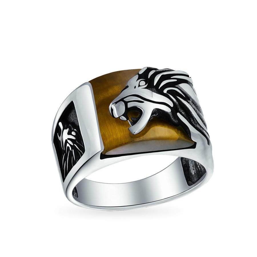 Shop Men Bling Jewelry Mens Engravable Rings | Men'S Gemstone Lion Ring Solid .925Sterling Silver