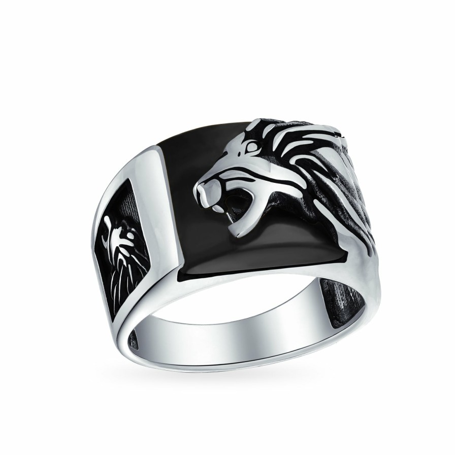 Shop Men Bling Jewelry Mens Engravable Rings | Men'S Gemstone Lion Ring Solid .925Sterling Silver