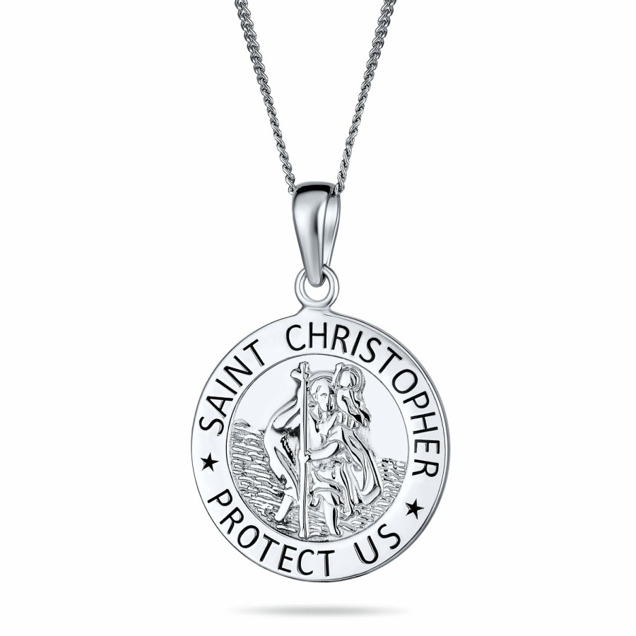 Shop Women Bling Jewelry Pendant Necklaces | Saint Christopher Patron Of Safe Travel Religious Medal .925 Silver