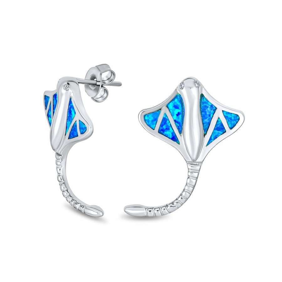 Shop Women Bling Jewelry Stud Earrings | Blue Inlay Created Opal Stingray Stud Earrings Sterling Silver