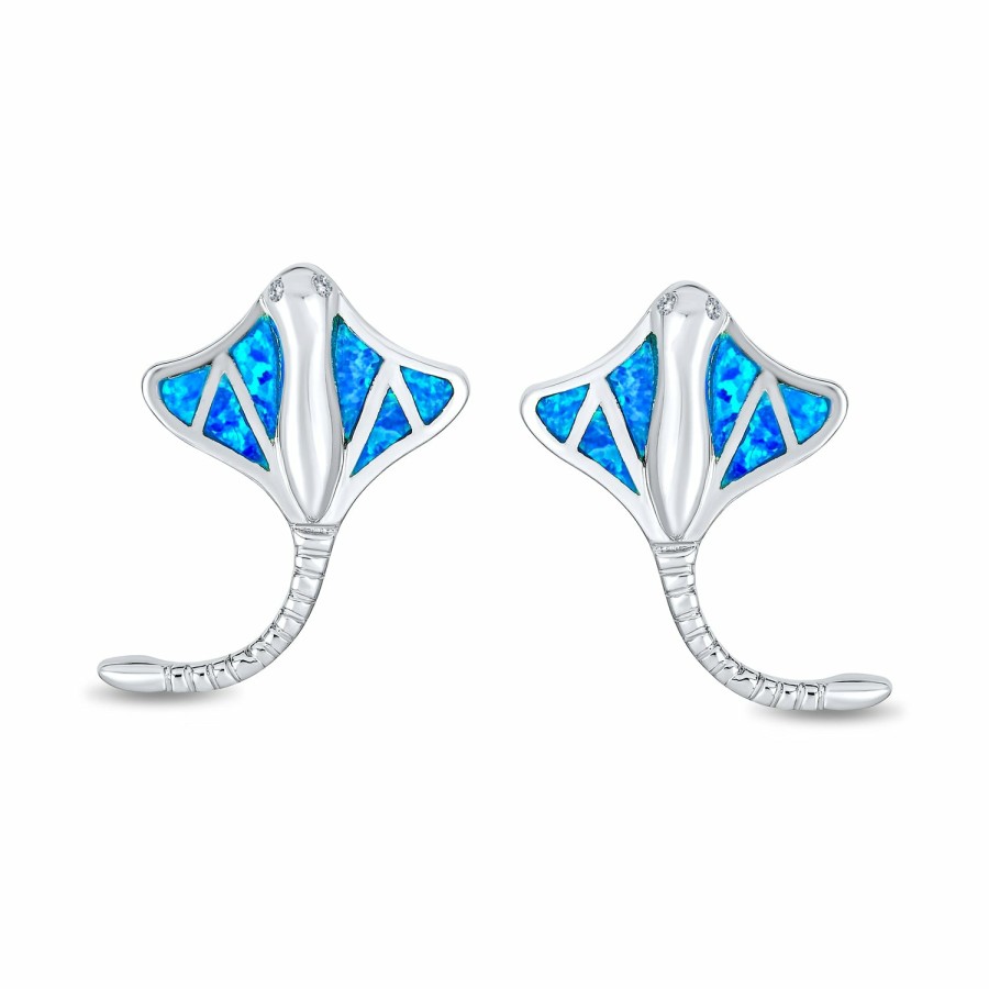 Shop Women Bling Jewelry Stud Earrings | Blue Inlay Created Opal Stingray Stud Earrings Sterling Silver