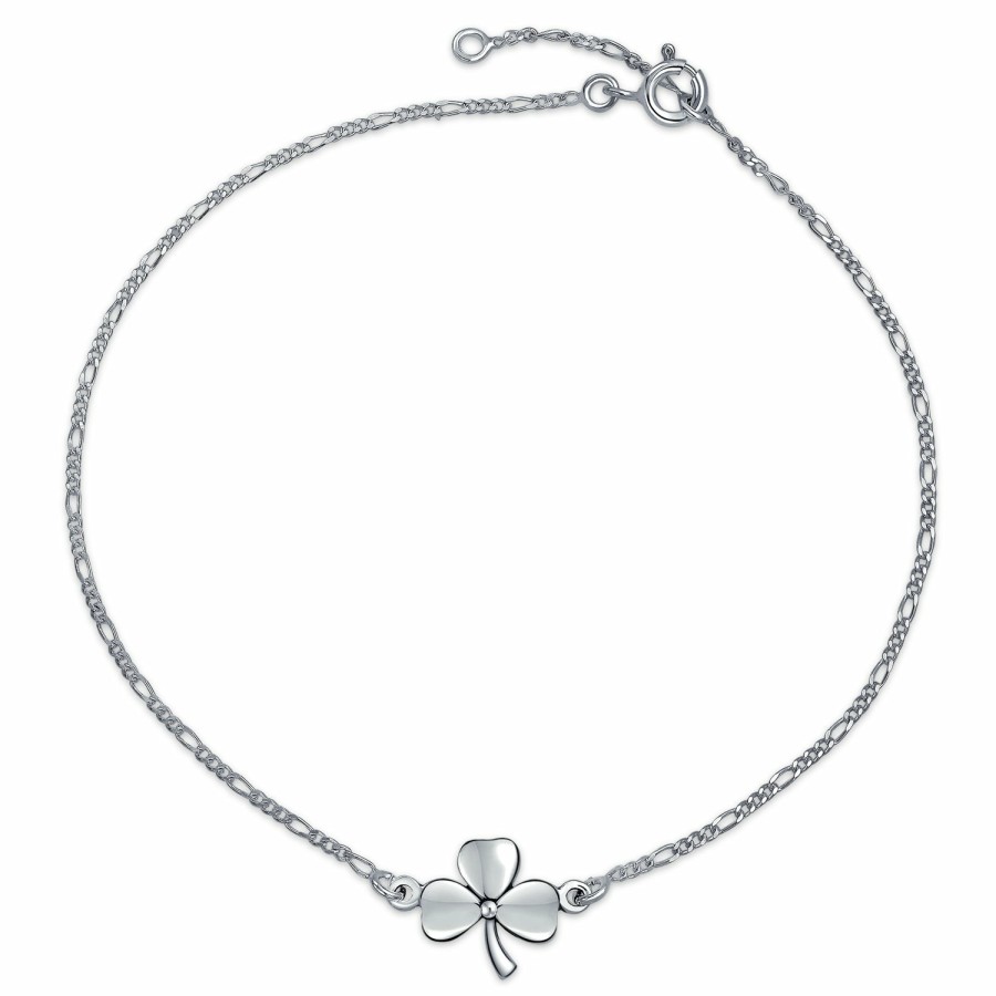 Shop Women Bling Jewelry Ankle Bracelets | 3-4 Leaf Shamrock Flower Clover Anklet Charm Anklet Sterling