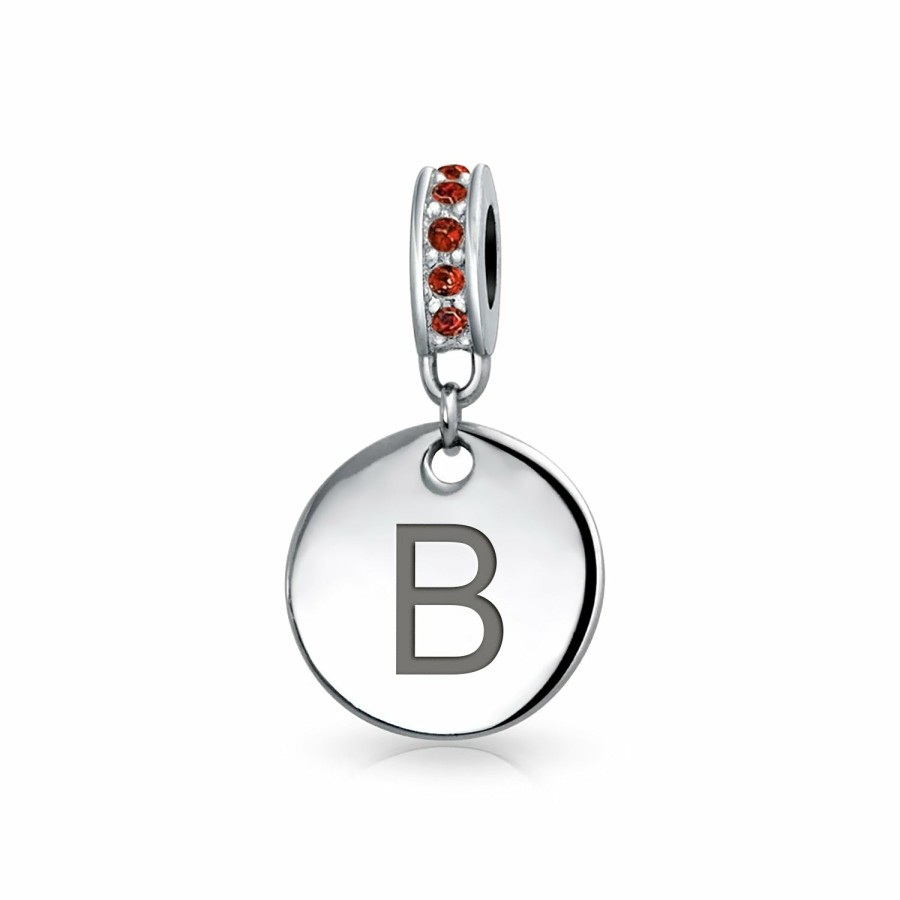 Shop Women Bling Jewelry Alphabet Beads | Red Crystal Alphabet Initials Disc Dangle Circle Charm Bead .925 Silver