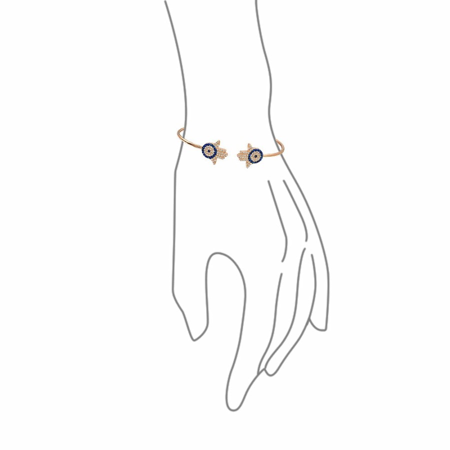 Shop Women Bling Jewelry Delicate Bracelets | Hamsa Hand Evil Eye Bangle Cuff Bracelet Rose Gold Plated Sterling