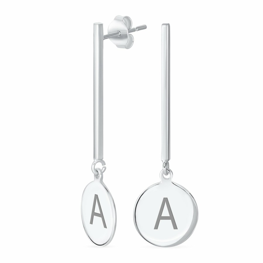 Shop Women Bling Jewelry Abc Initial | Geometric Round Circle Disc Abc Initial Earrings .925Sterling