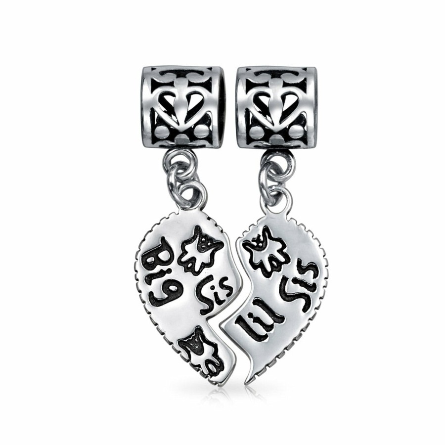 Shop Women Bling Jewelry Dangle Beads | Bff Friend Puzzle 2Pc Split Heart Dangle Bead Charm Sterling Silver