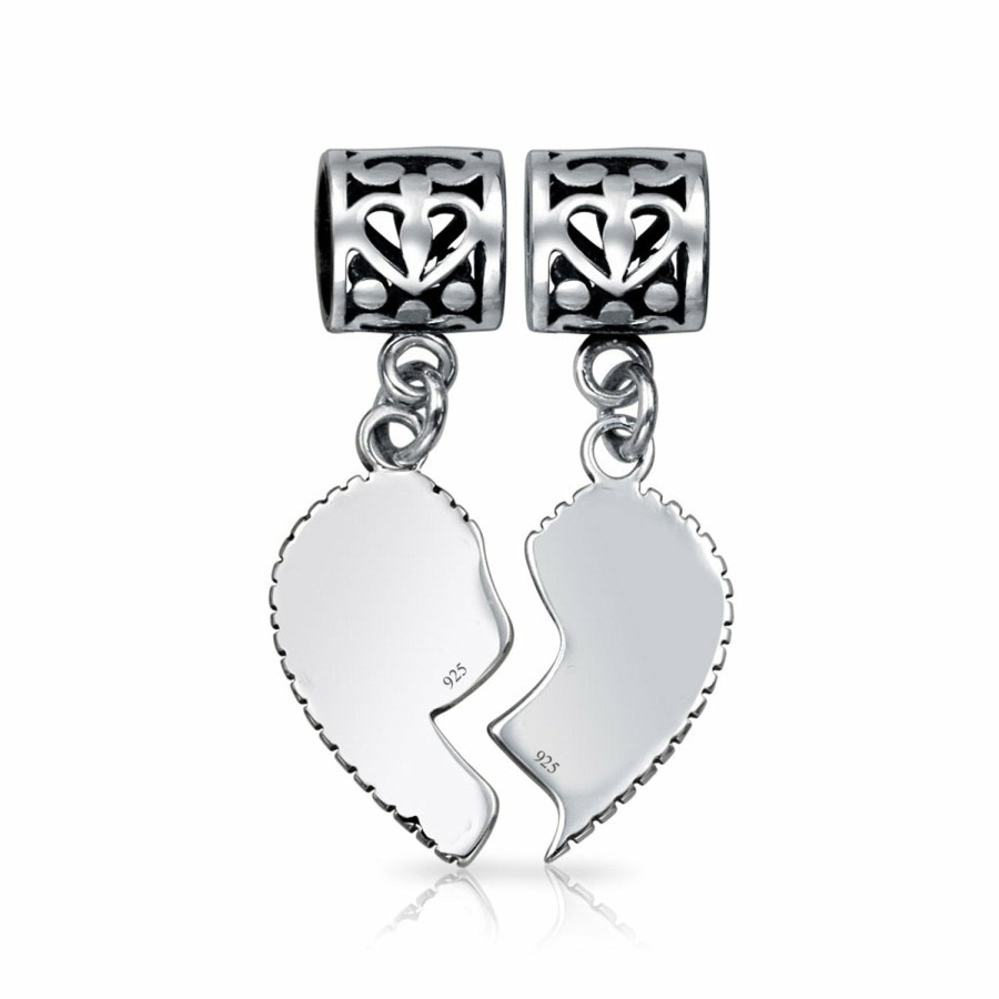 Shop Women Bling Jewelry Dangle Beads | Bff Friend Puzzle 2Pc Split Heart Dangle Bead Charm Sterling Silver