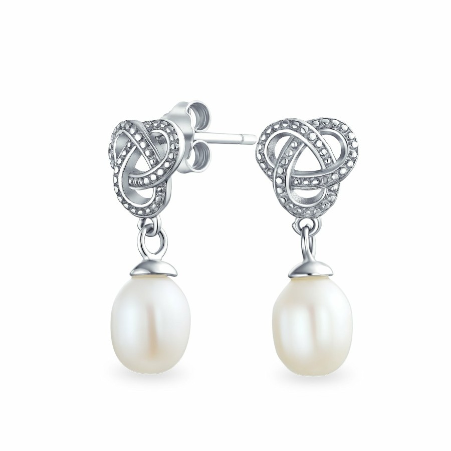 Shop Women Bling Jewelry Dangle Drop Earrings | Bridal White Teardrop Freshwater Cultured Pearl Dangle Earrings Sterling