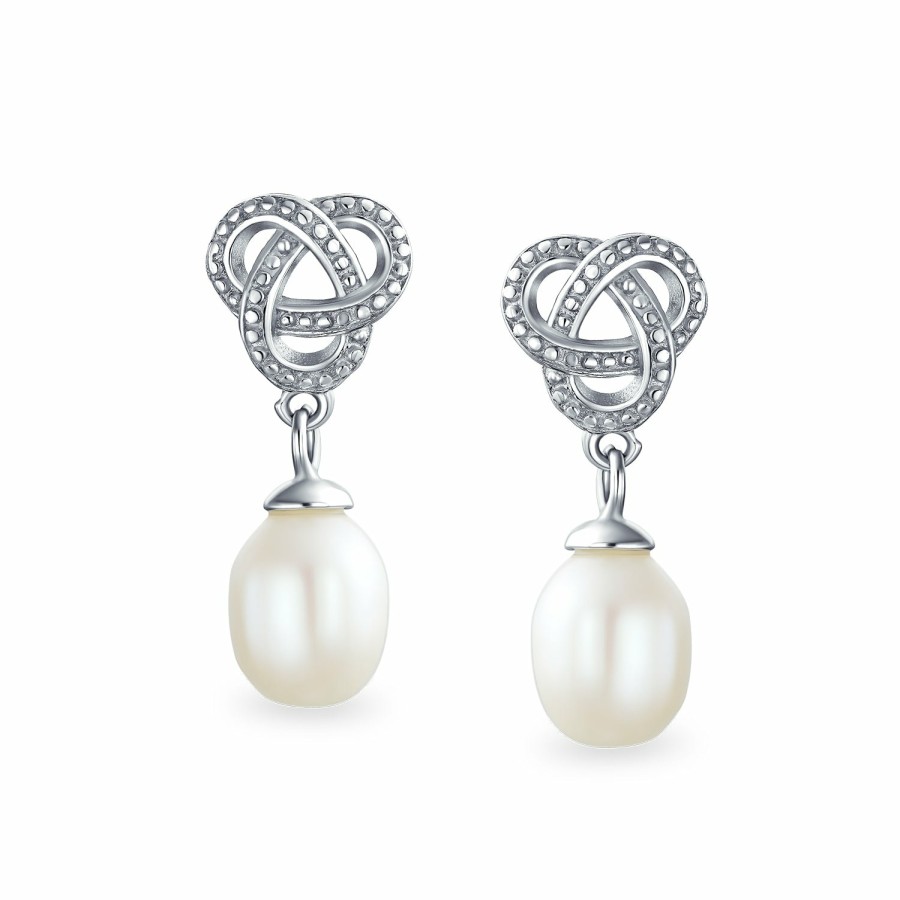 Shop Women Bling Jewelry Dangle Drop Earrings | Bridal White Teardrop Freshwater Cultured Pearl Dangle Earrings Sterling