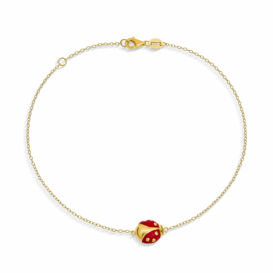 Shop Women Bling Jewelry Delicate Bracelets | Red Ladybug Anklet Ankle Bracelet Gold Plated .925 Sterling Silver