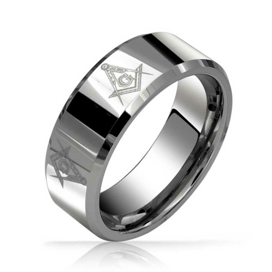 Shop Men Bling Jewelry Mens Engravable Rings | Square & Compass Freemason Masonic Wedding Band Titanium Rings For 8Mm Silver