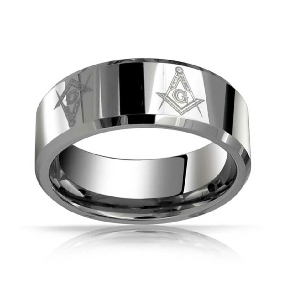 Shop Men Bling Jewelry Mens Engravable Rings | Square & Compass Freemason Masonic Wedding Band Titanium Rings For 8Mm Silver