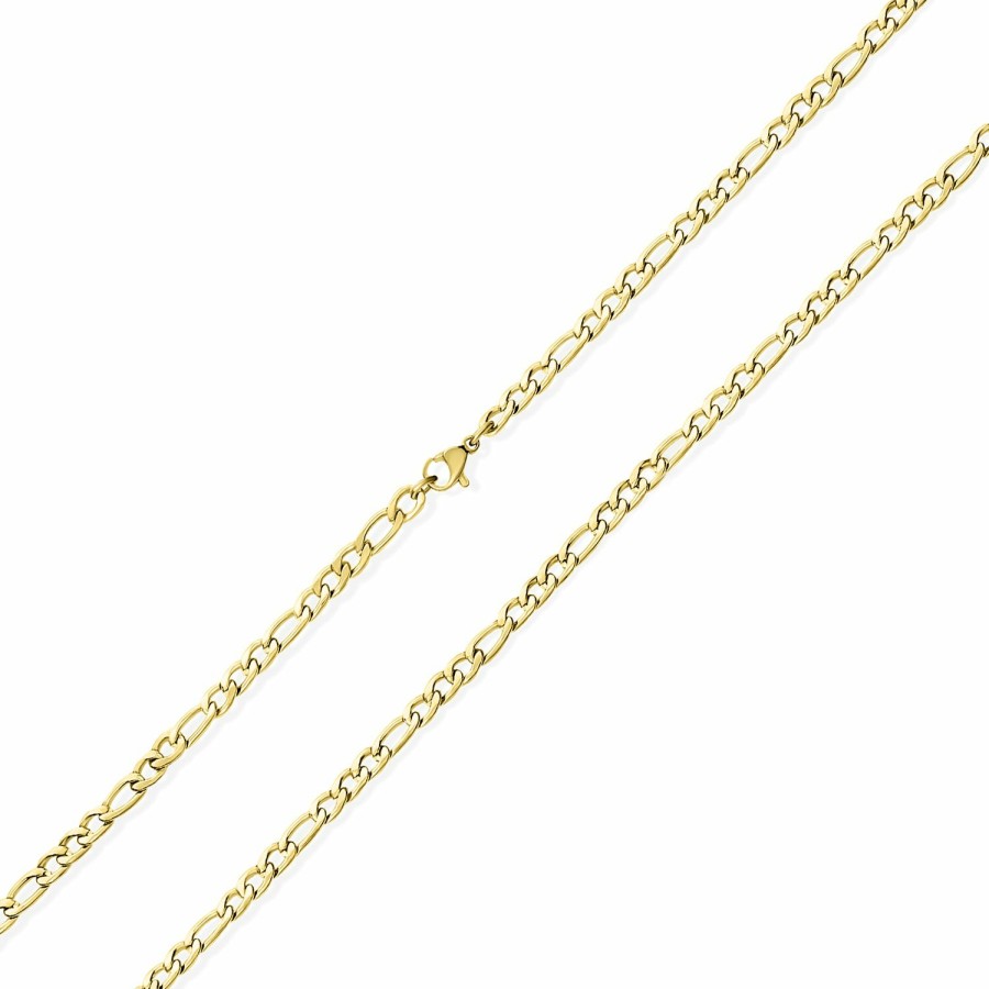 Shop Men Bling Jewelry Mens Necklace Chains | Medium Mens Figaro Chain Necklace Link Gold Tone Stainless Steel 30 Inch, 7Mm