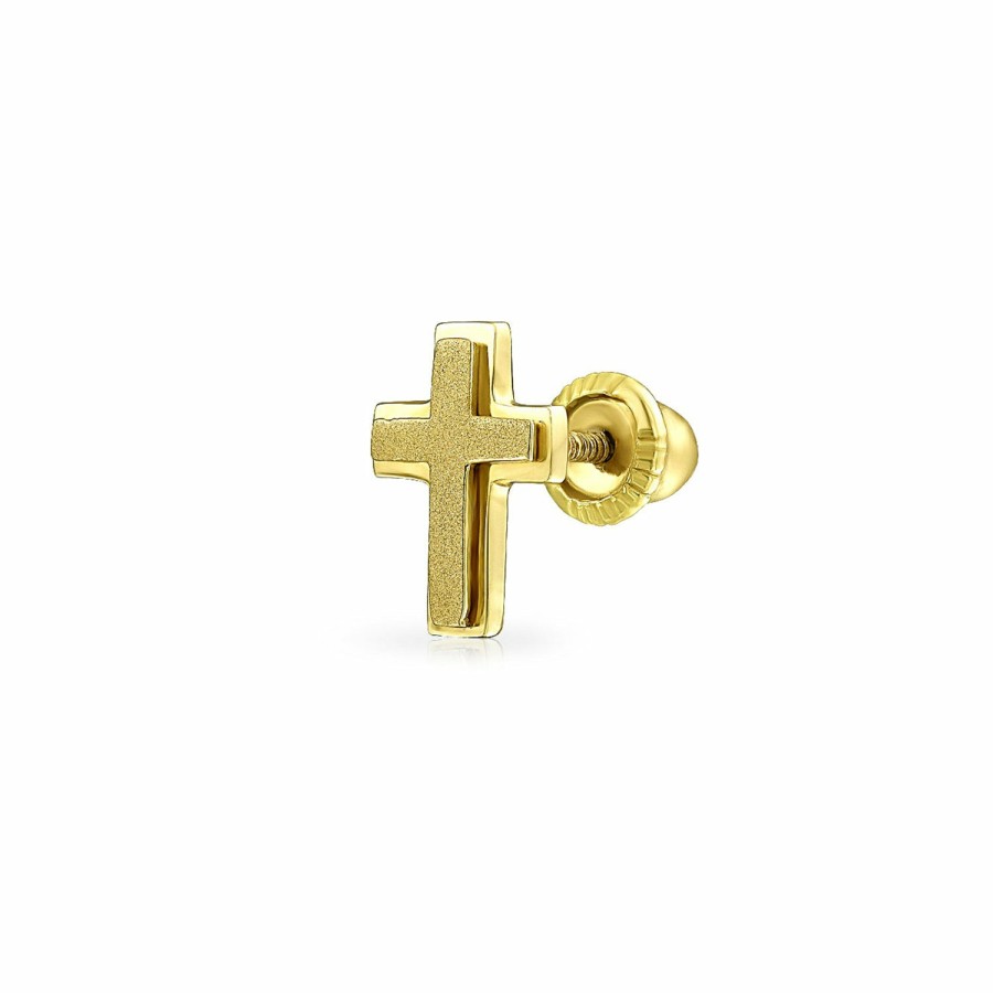 Shop Women Bling Jewelry Stud Earrings | Jesus Fish Virgin Mary Cross Cartilage 1Pc Earring 14K Gold Screwback