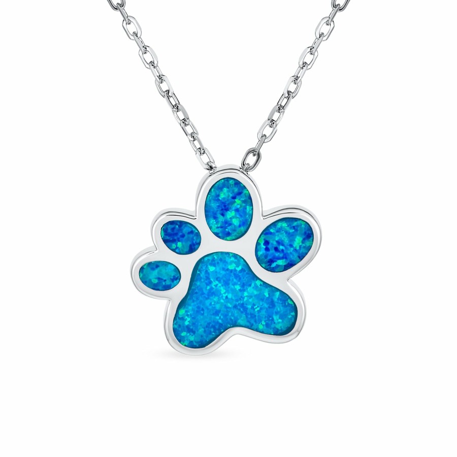 Shop Women Bling Jewelry Stud Earrings | Bff Pet Dog Cat Paw Print Blue Opal Pendant Necklace .925 Silver